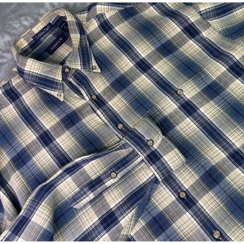Vintage‎ 90s Gant Blue Plaid Heritage Twill Button Down LS Shirt Men's XL